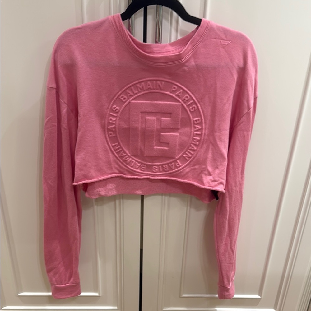 Balmain Pink Graphic Crop Sweatshirt